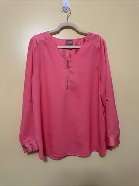 Chico’s Satin Quarter Zip Long Sleeve Blouse Women 2/Large Pink